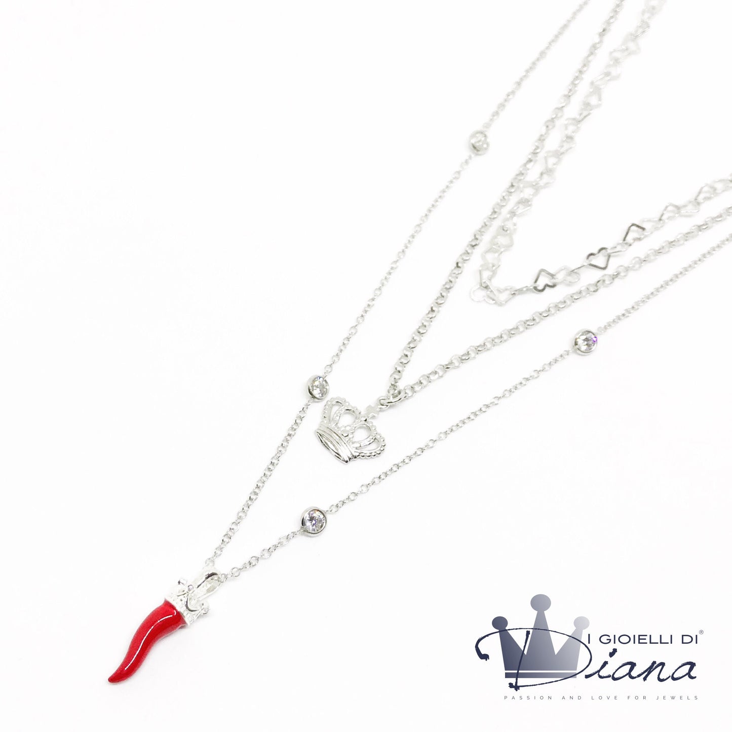Collana tre fili con pendenti